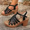 Hollow Weaving Chunky Heel Sandals Ankle Strap Platform Casual Beach Shoes 1