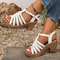 Hollow Weaving Chunky Heel Sandals Ankle Strap Platform Casual Beach Shoes 2