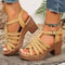 Hollow Weaving Chunky Heel Sandals Ankle Strap Platform Casual Beach Shoes 5