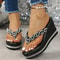 Beaded Wedge Platform Clip Toe Slippers Women Summer Chunky High Heel Sandals 0