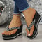 Beaded Wedge Platform Clip Toe Slippers Women Summer Chunky High Heel Sandals 1