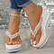 Beaded Wedge Platform Clip Toe Slippers Women Summer Chunky High Heel Sandals 4