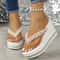 Beaded Wedge Platform Clip Toe Slippers Women Summer Chunky High Heel Sandals 8