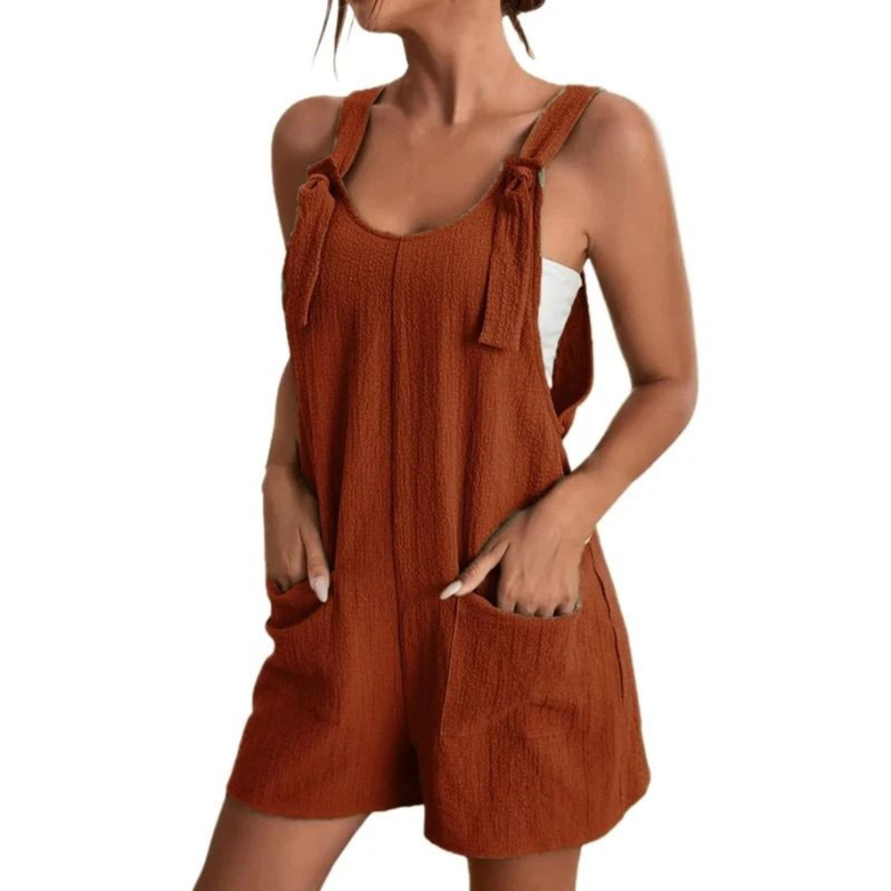 Women Strappy Sleeveless Loose Short Jumpsuit With Pockets Casual Summer Overalls 12