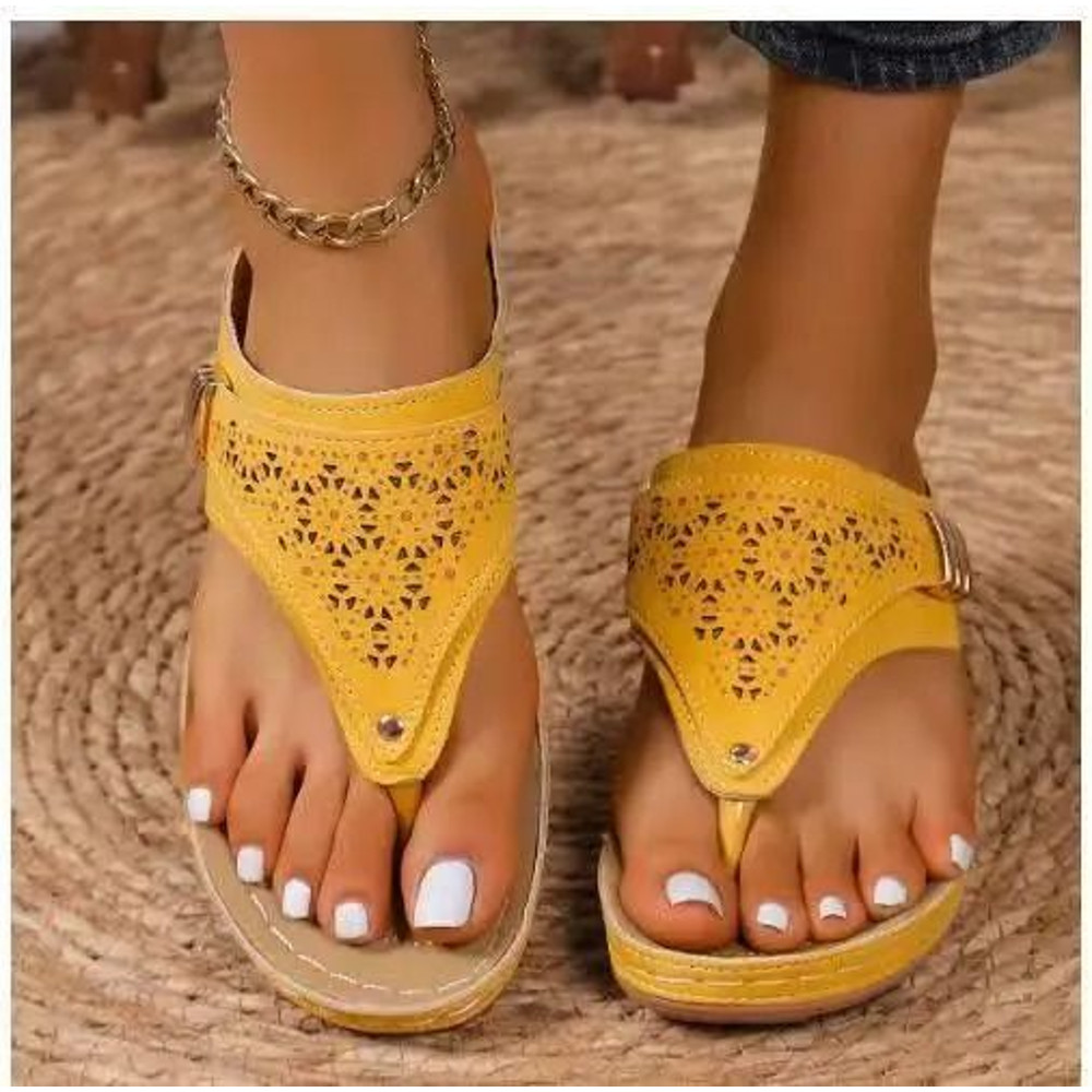 Woman Leather Non Slip Soft Platform Flip Flops Summer Wedge Sandal Orthopedic 10