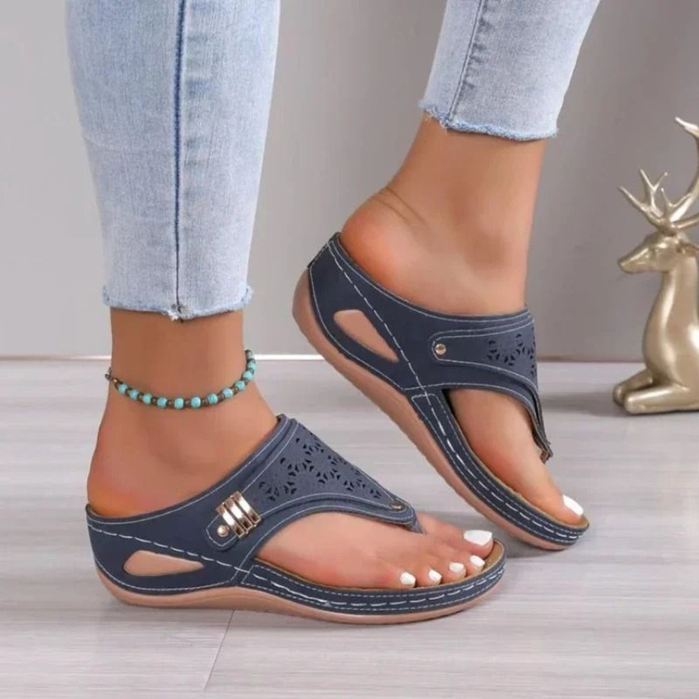 Woman Leather Non Slip Soft Platform Flip Flops Summer Wedge Sandal Orthopedic 6