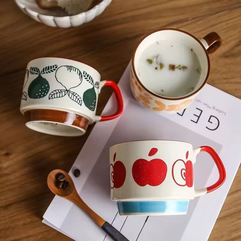 Japanese Flower Retro Ceramic Mug Set 300ml Stylish Drinkware 1