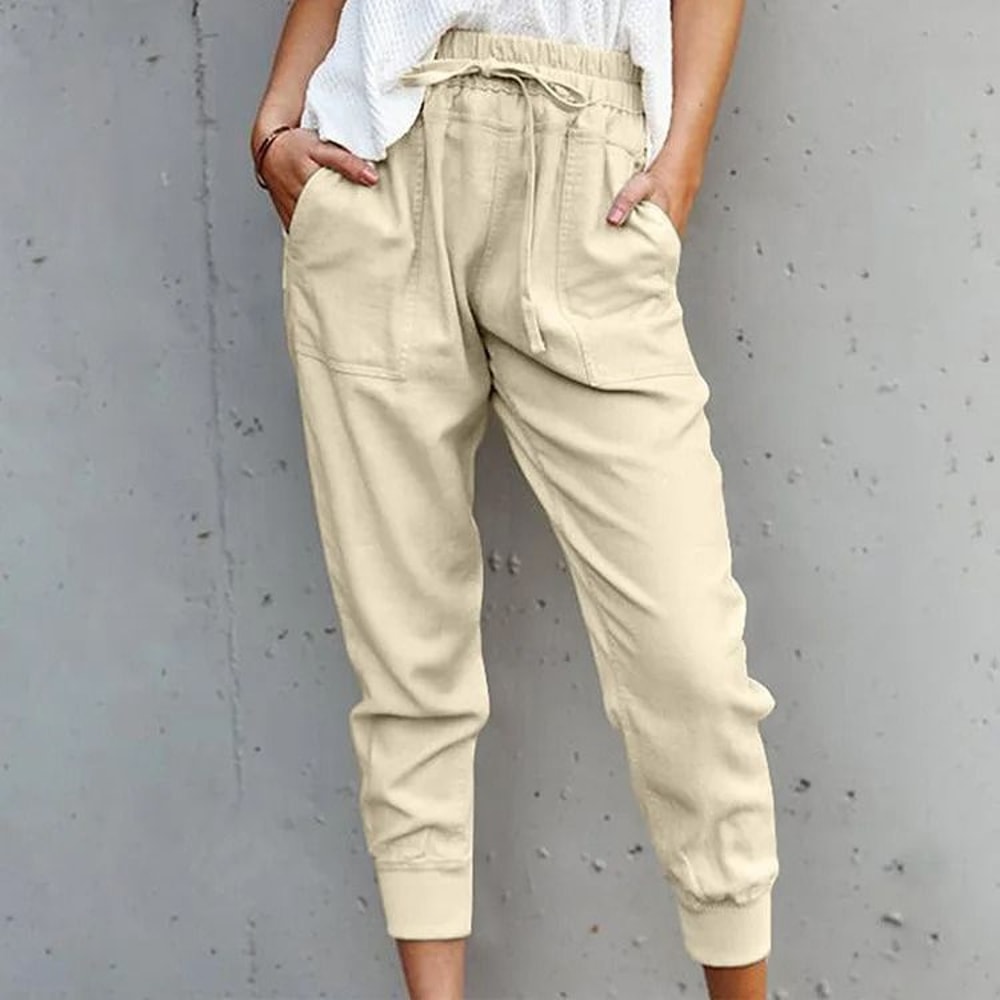 Women High Waist Lace Up Slim Fit Casual Pants 7