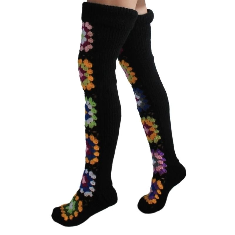Vintage Crochet Thigh High Socks Winter Warm Boot Stockings For Women 3