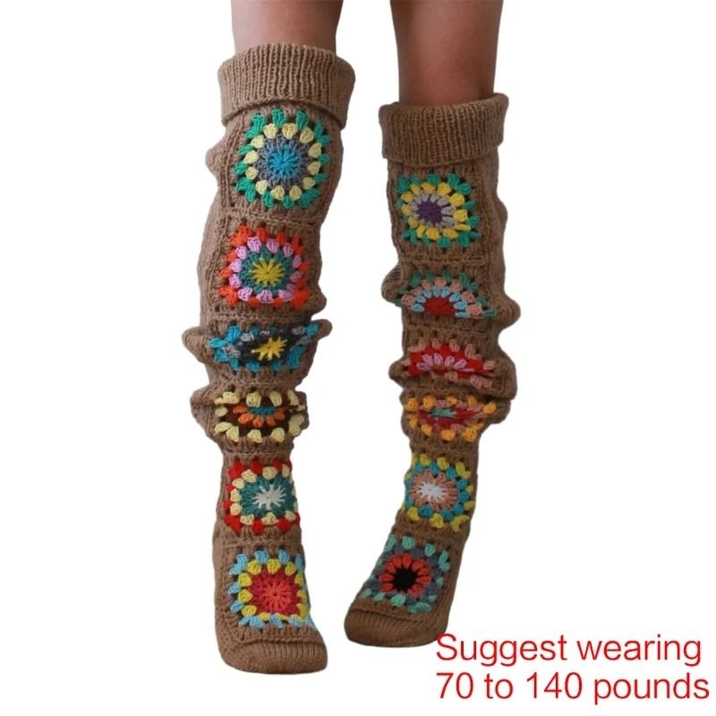 Vintage Crochet Thigh High Socks Winter Warm Boot Stockings For Women 5