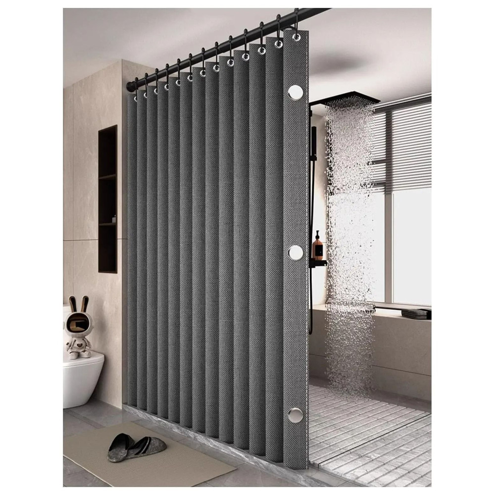 Bathroom Folding Linen Shower Curtain With Magnets Waterproof 0