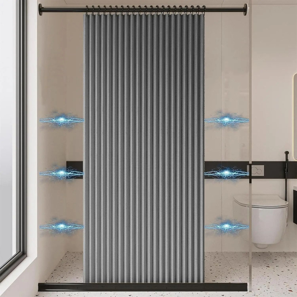 Bathroom Folding Linen Shower Curtain With Magnets Waterproof 1