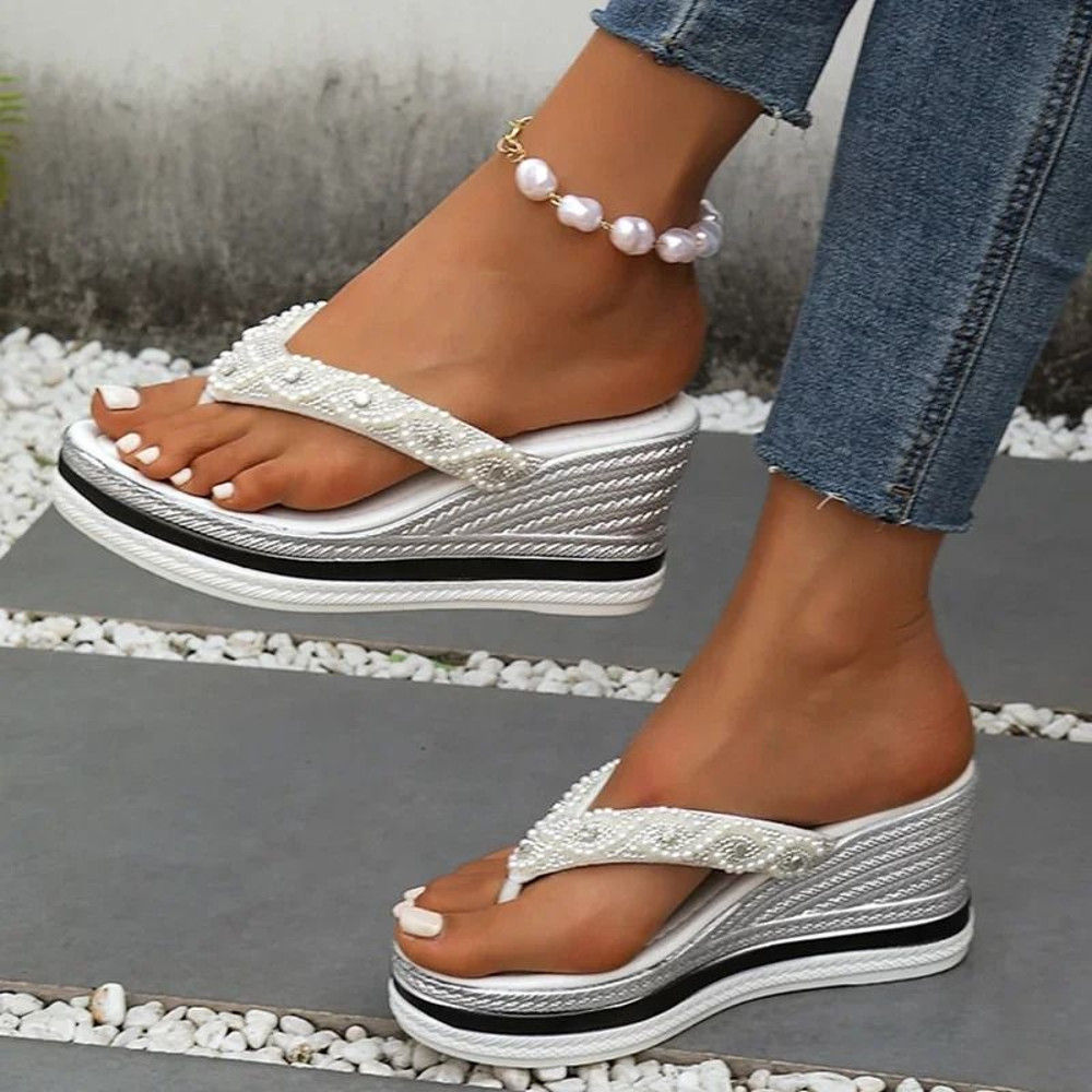 Pearl Decor Wedge Heel Sandals For Women 2
