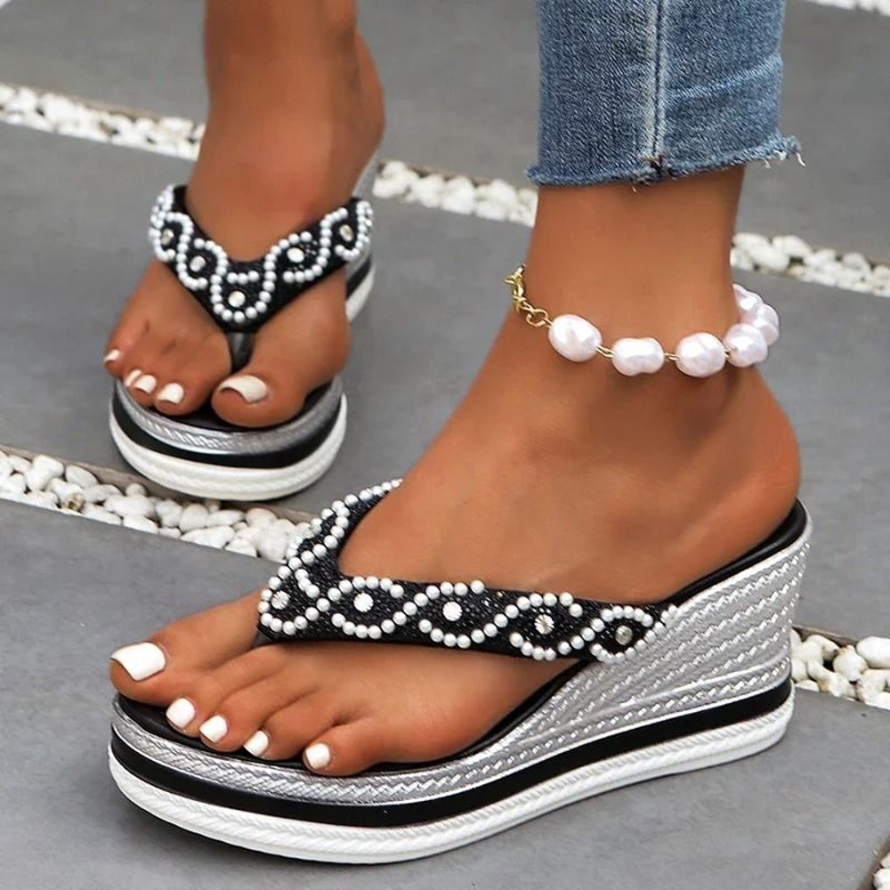 Pearl Decor Wedge Heel Sandals For Women 3