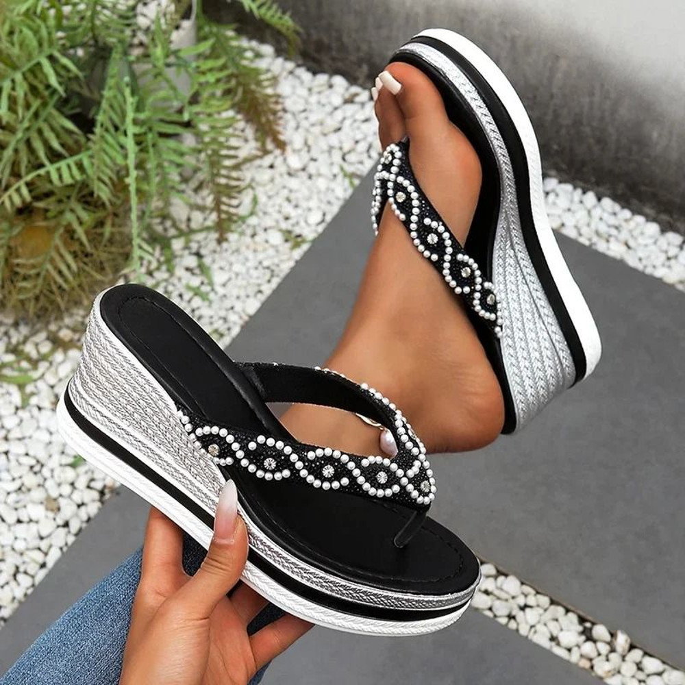 Pearl Decor Wedge Heel Sandals For Women 5