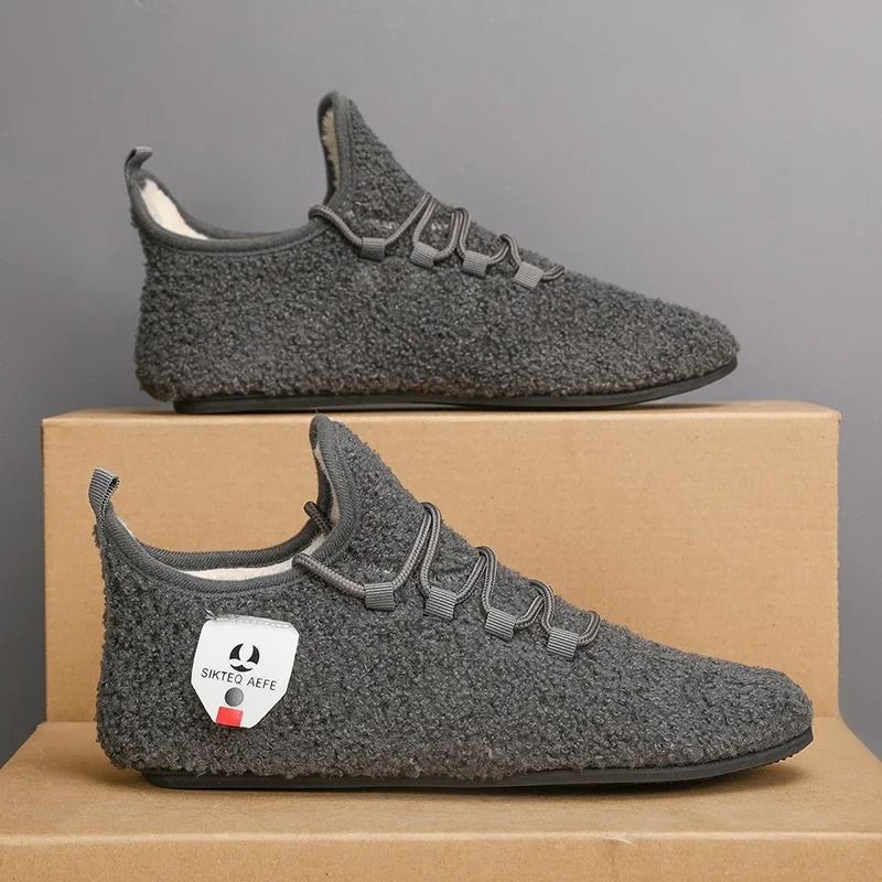 Mens Winter Cotton Warm Lace Up Plush Slippers 0