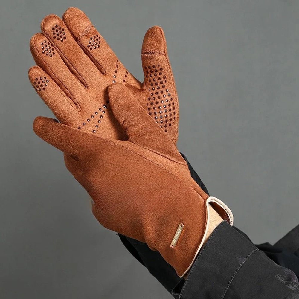 Mens Suede Fleece Touchscreen Cycling And Driving Gloves 0