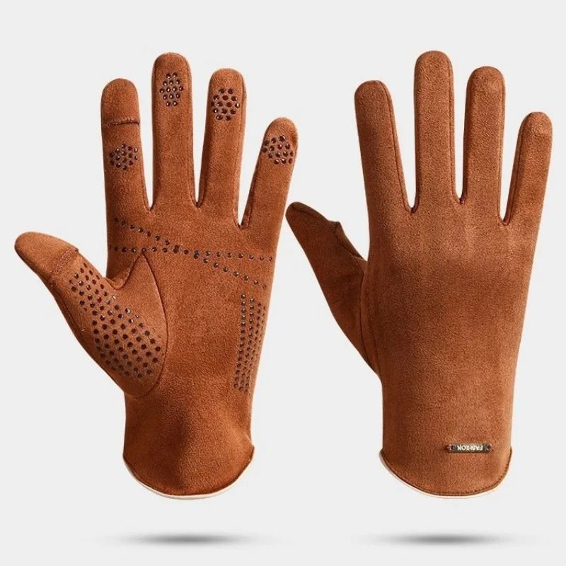 Mens Suede Fleece Touchscreen Cycling And Driving Gloves 1