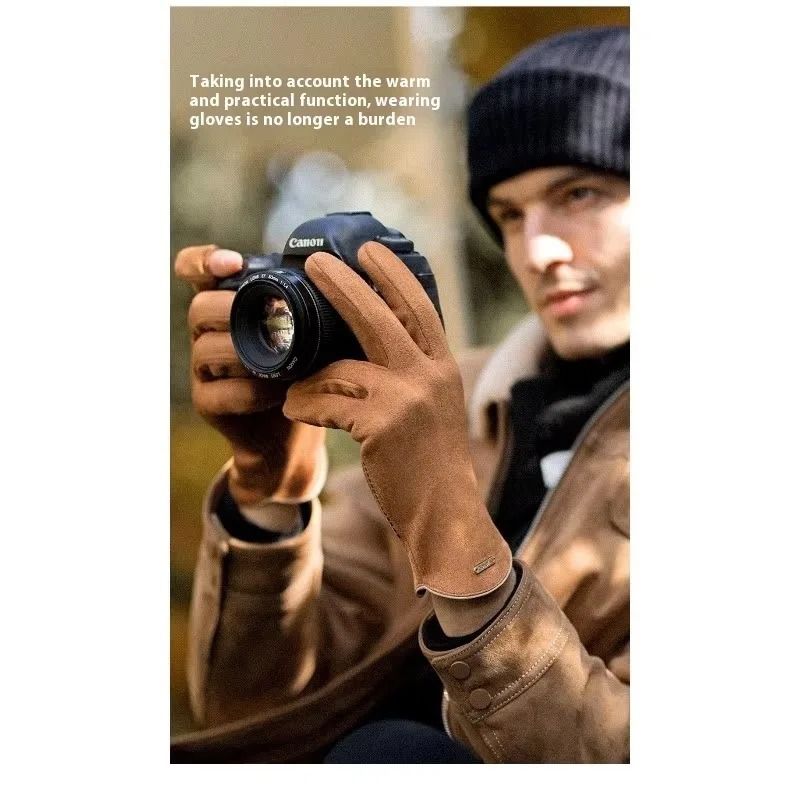 Mens Suede Fleece Touchscreen Cycling And Driving Gloves 5