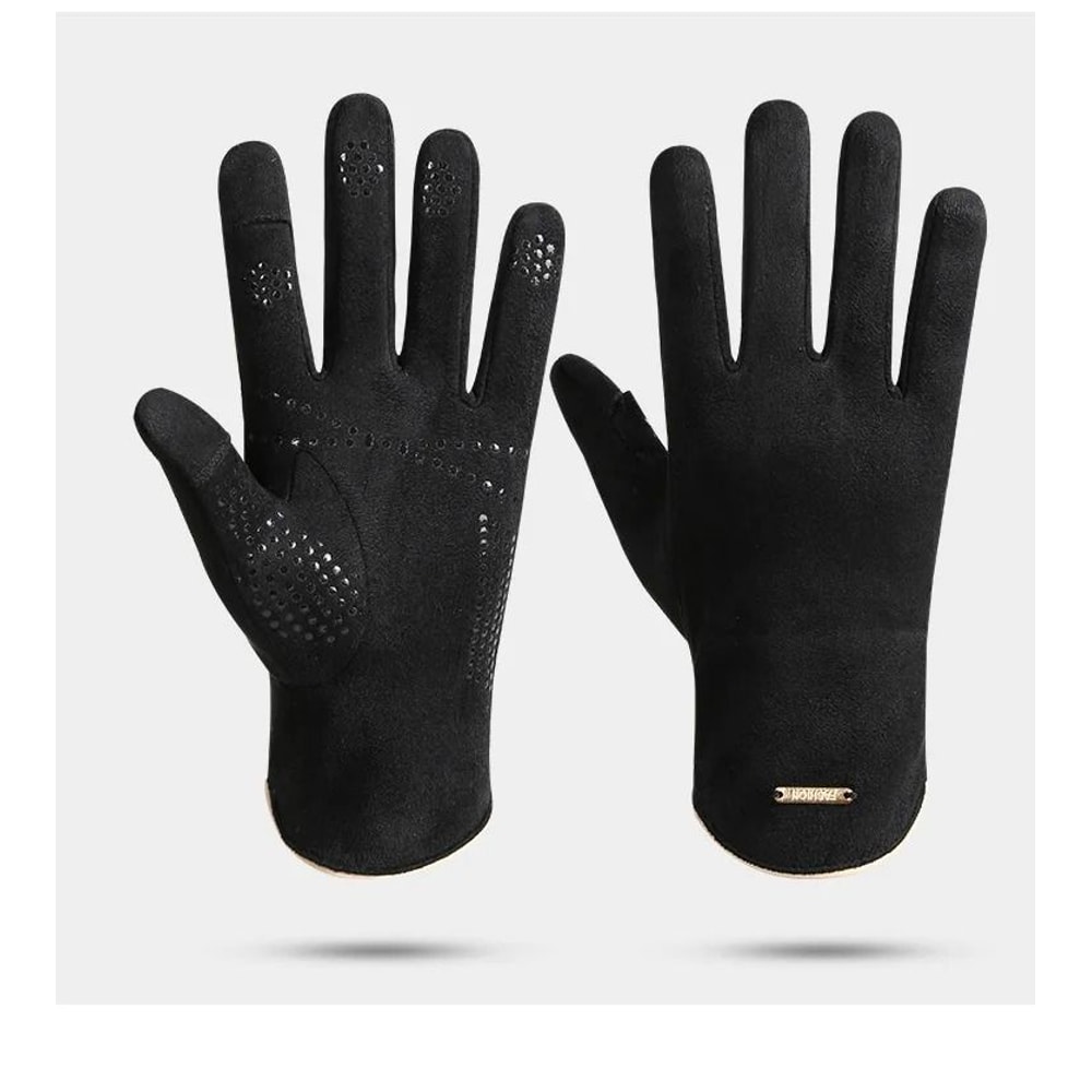 Mens Suede Fleece Touchscreen Cycling And Driving Gloves 6