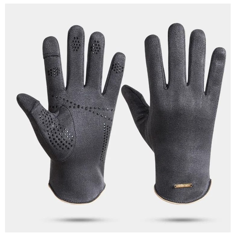 Mens Suede Fleece Touchscreen Cycling And Driving Gloves 7