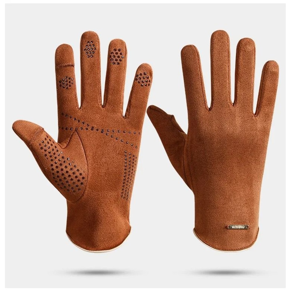 Mens Suede Fleece Touchscreen Cycling And Driving Gloves 8