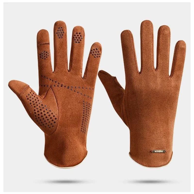 Mens Suede Fleece Touchscreen Cycling And Driving Gloves 8