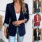 Women Casual Button Up RolledSleeve Slim Blazer 0