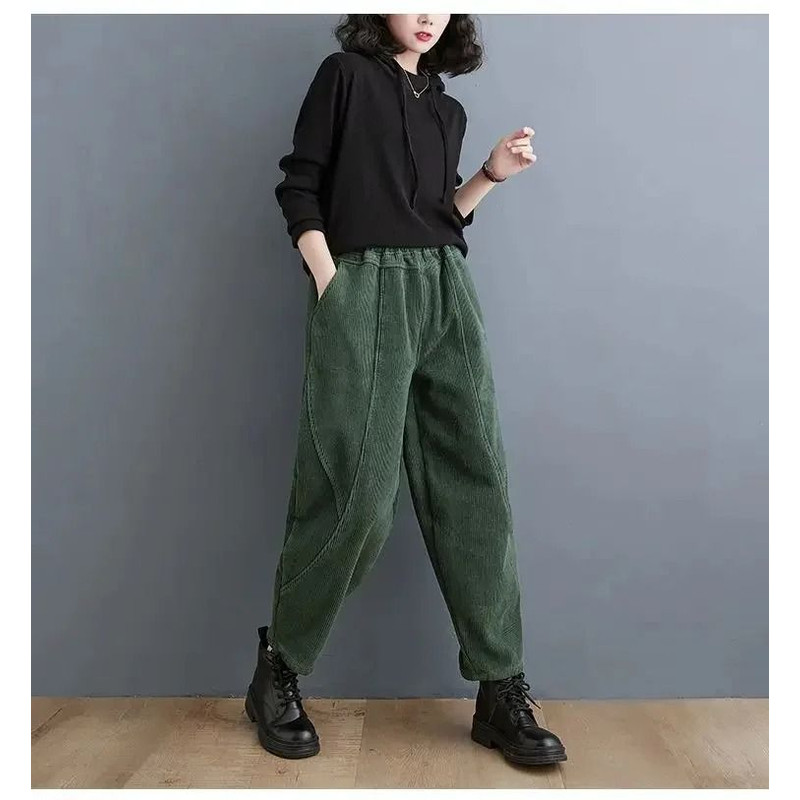 Womens Fleece Lined Corduroy Harem Winter Pants 9