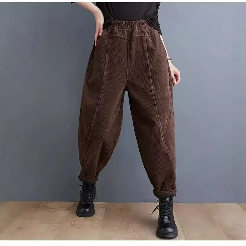 Womens Fleece Lined Corduroy Harem Winter Pants 3