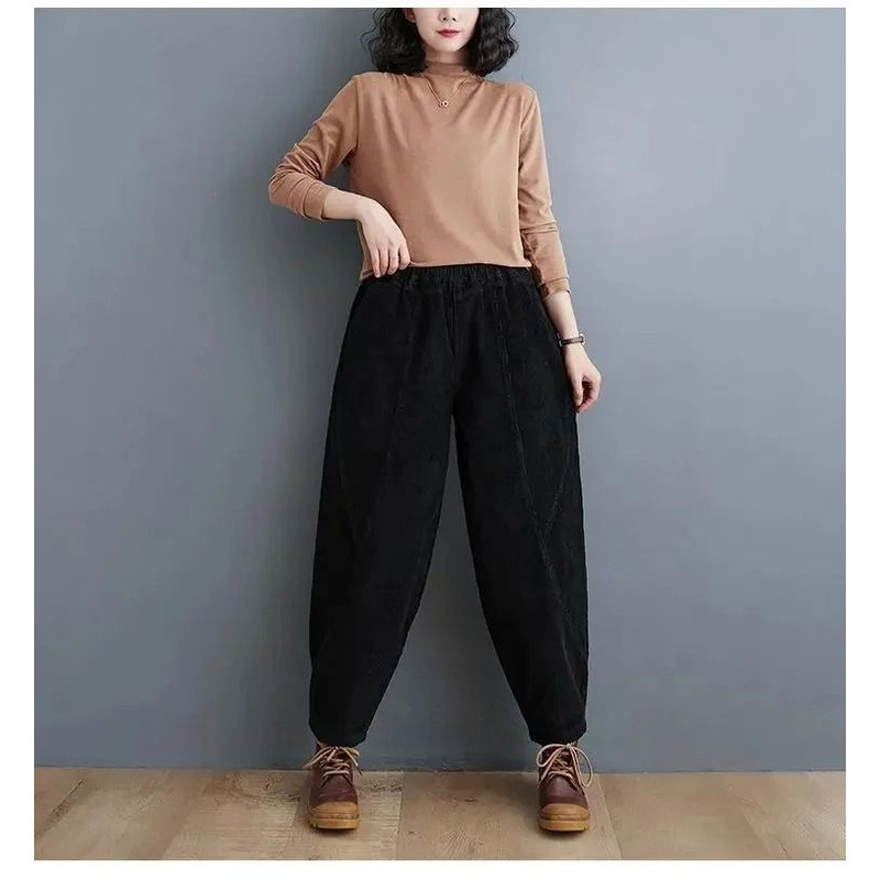 Womens Fleece Lined Corduroy Harem Winter Pants 5