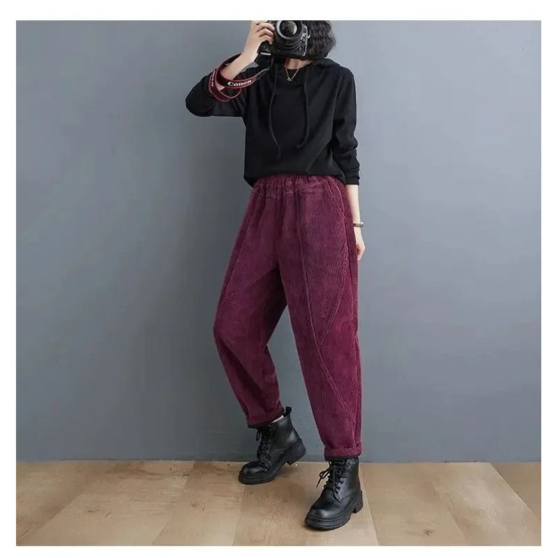 Womens Fleece Lined Corduroy Harem Winter Pants 7