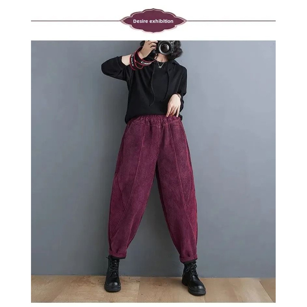 Womens Fleece Lined Corduroy Harem Winter Pants 8