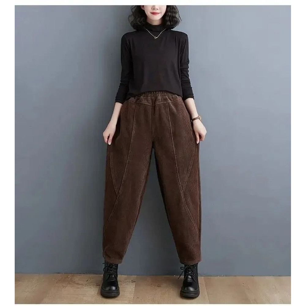 Womens Fleece Lined Corduroy Harem Winter Pants 11
