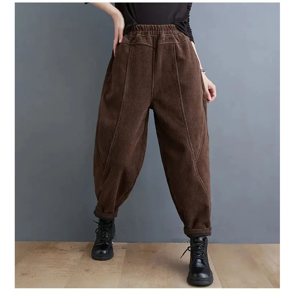 Womens Fleece Lined Corduroy Harem Winter Pants 12