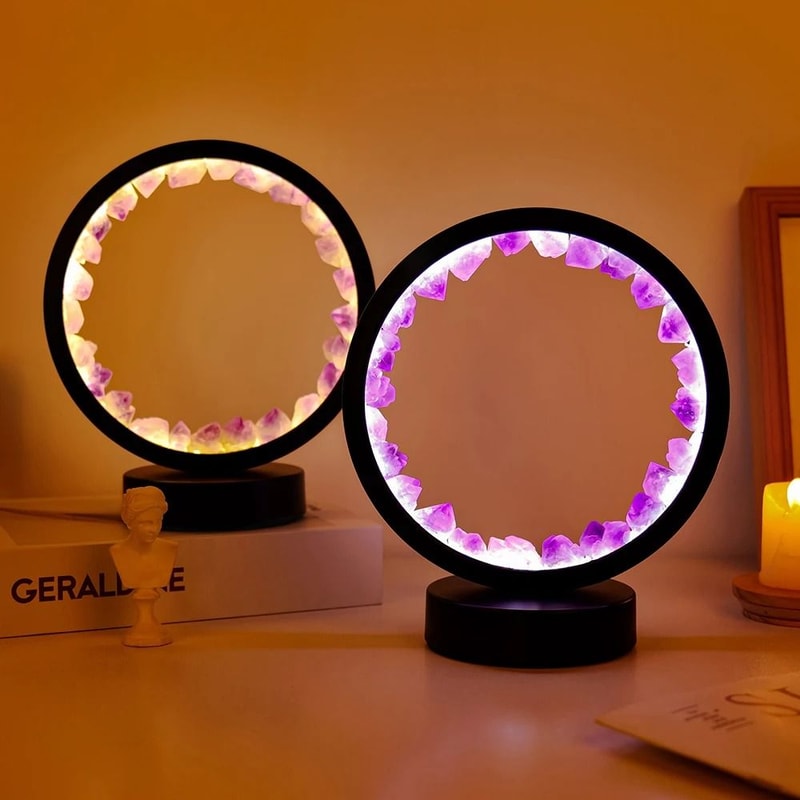 Amethyst Gemstone Crystal LED Round Lamp 3