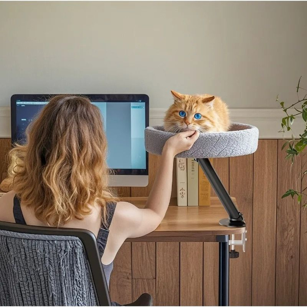 Adjustable Desktop Cat Bed With Soft Nest And Climbing Frame 0