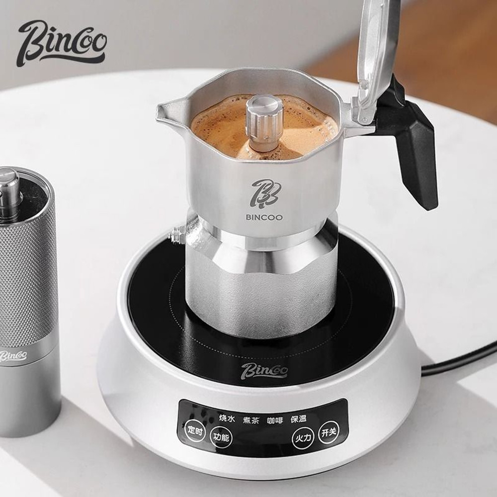 Bincoo Electric ThreeValve Stainless Steel Mocha Pot With Ceramic Heating Base 1