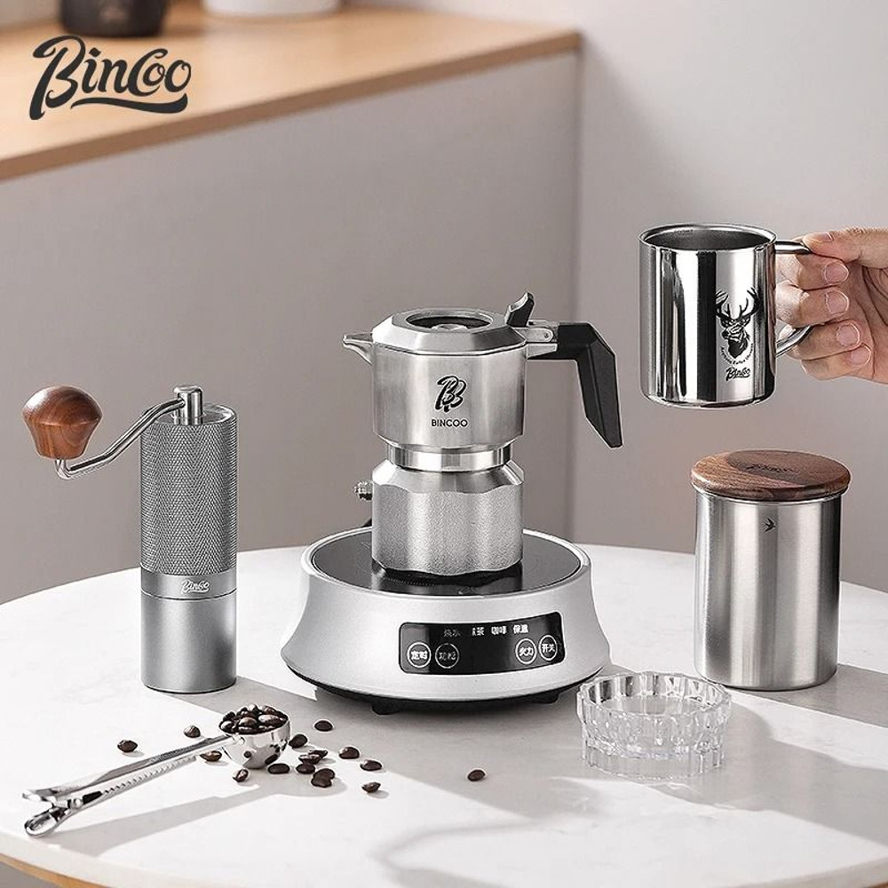 Bincoo Electric ThreeValve Stainless Steel Mocha Pot With Ceramic Heating Base 2