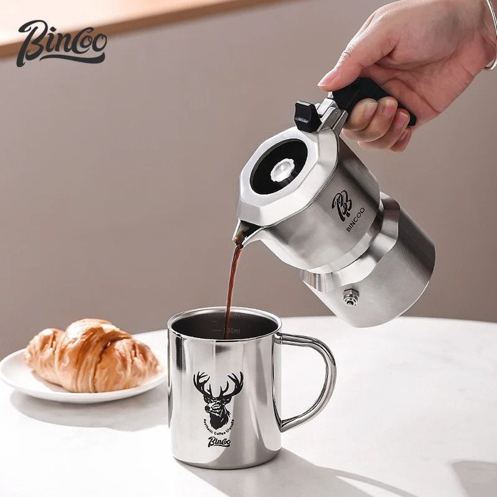 Bincoo Electric ThreeValve Stainless Steel Mocha Pot With Ceramic Heating Base 4