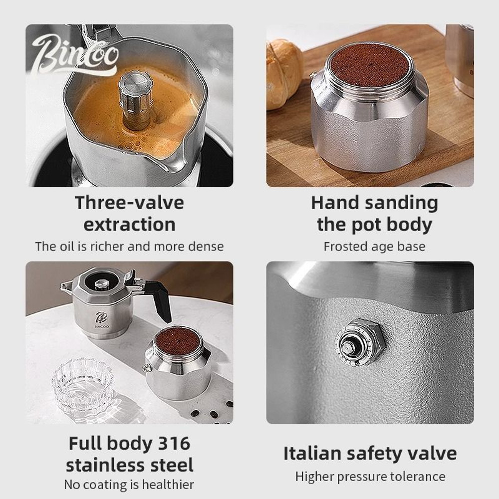 Bincoo Electric ThreeValve Stainless Steel Mocha Pot With Ceramic Heating Base 5