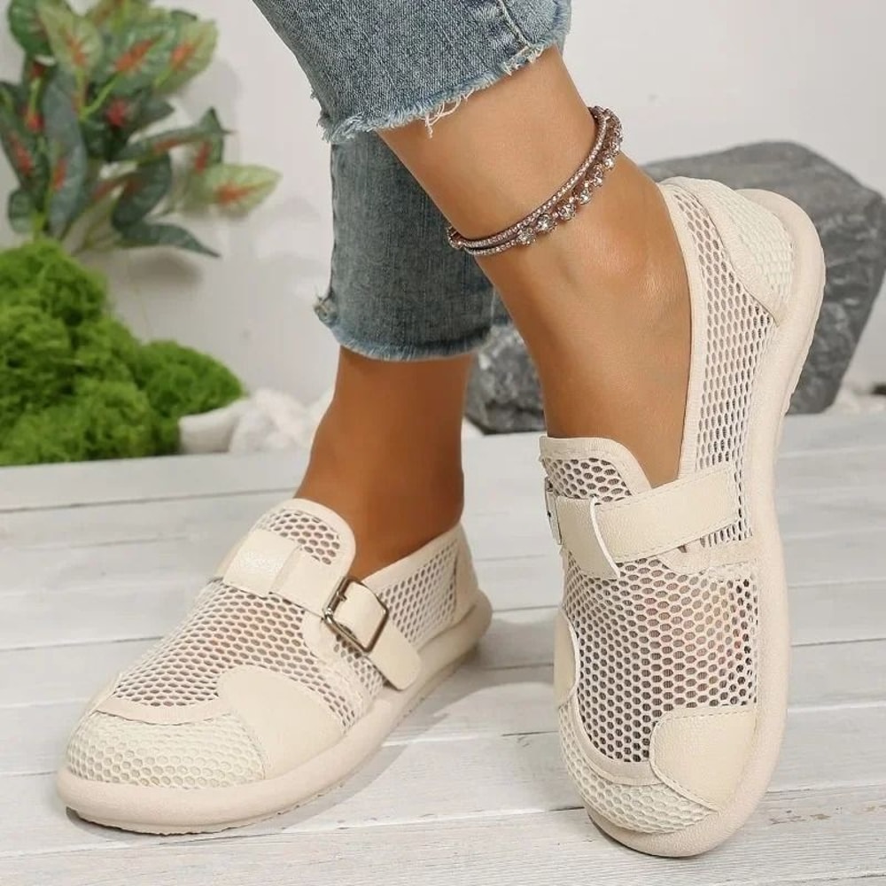 Womens Casual Mesh Flats With Buckle And Low Heel 0