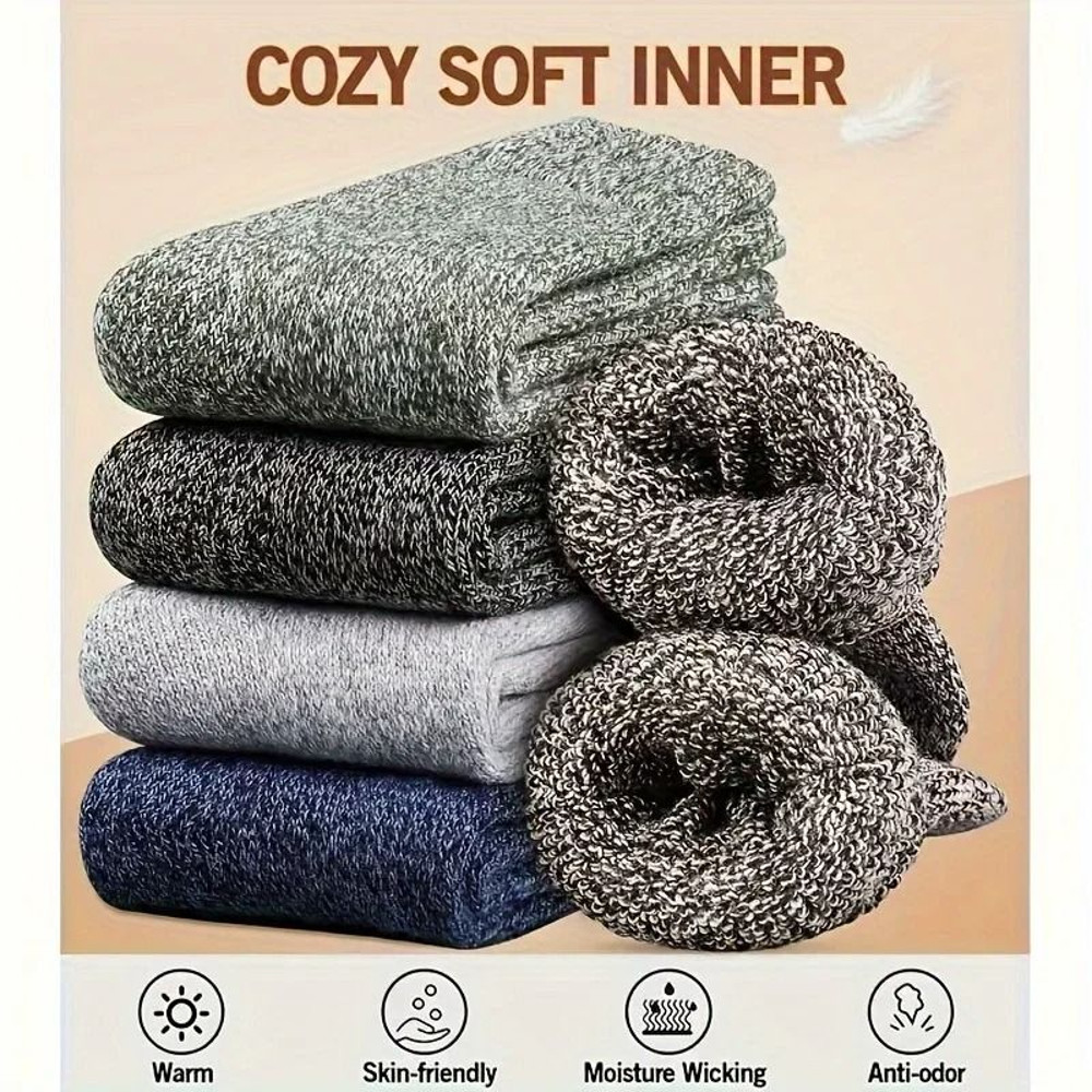 Mens Winter Warm Thick Mid Calf Socks 3 Pairs Anti Cold Thermal Boot Socks 3