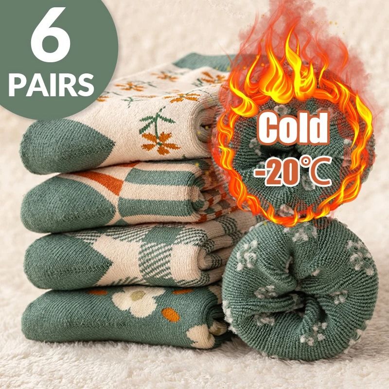 Women Autumn Winter Cartoon Pattern Thick Warm Socks 6 Pairs 0