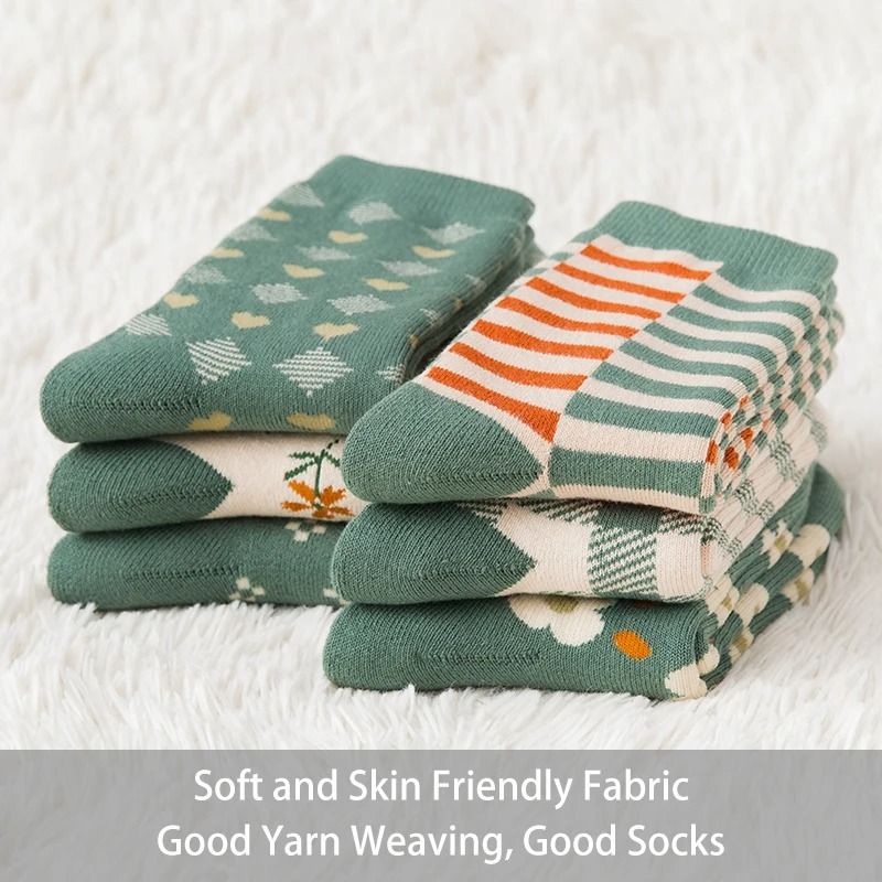 Women Autumn Winter Cartoon Pattern Thick Warm Socks 6 Pairs 3