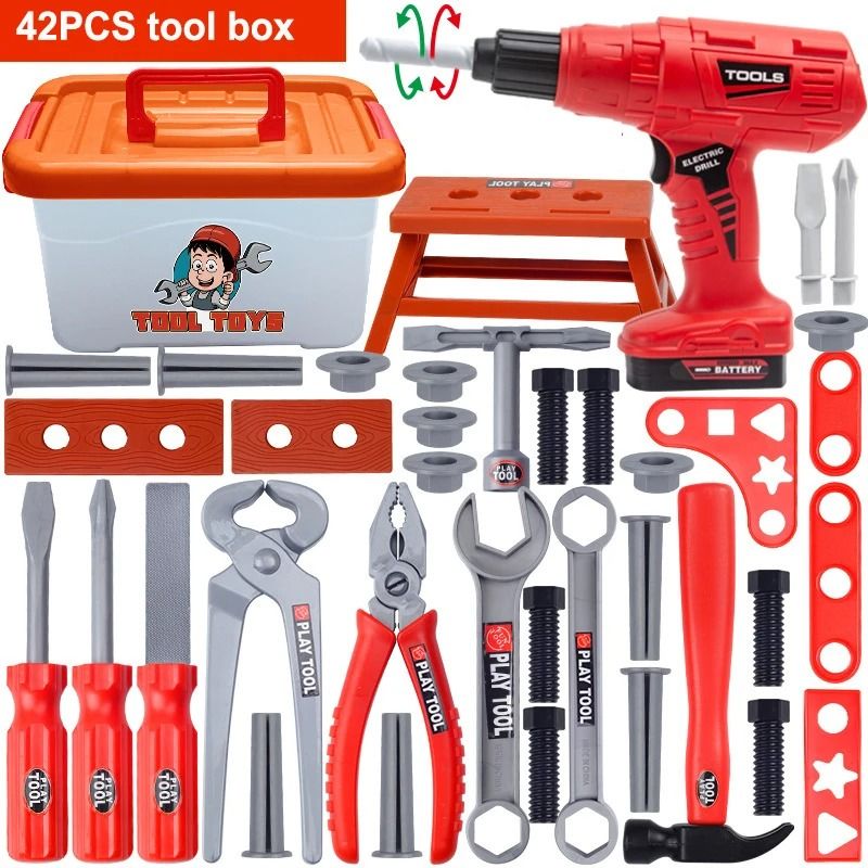42PCS Tool Box Set Toy Simulation Repair Play House With Electric Drill And Screwdriver 6