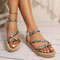Floral Printing Flat Sandals For Women Summer Lightweight Slip On Beach Shoes Braided Band Bohemian 4