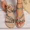 Floral Printing Flat Sandals For Women Summer Lightweight Slip On Beach Shoes Braided Band Bohemian 7