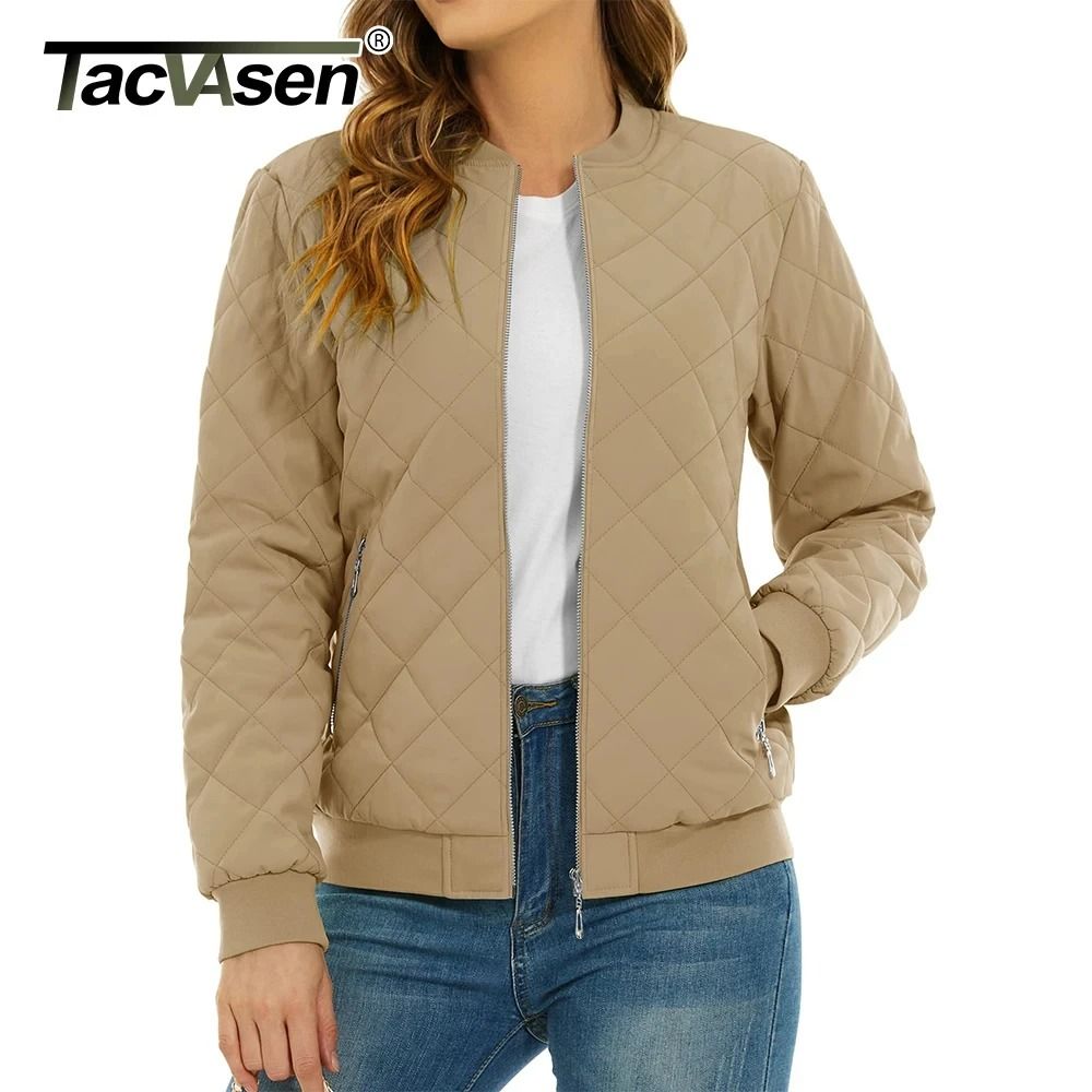 Womens Diamond Quilted Bomber Jacket Full Zip Warm Padded Coat 1