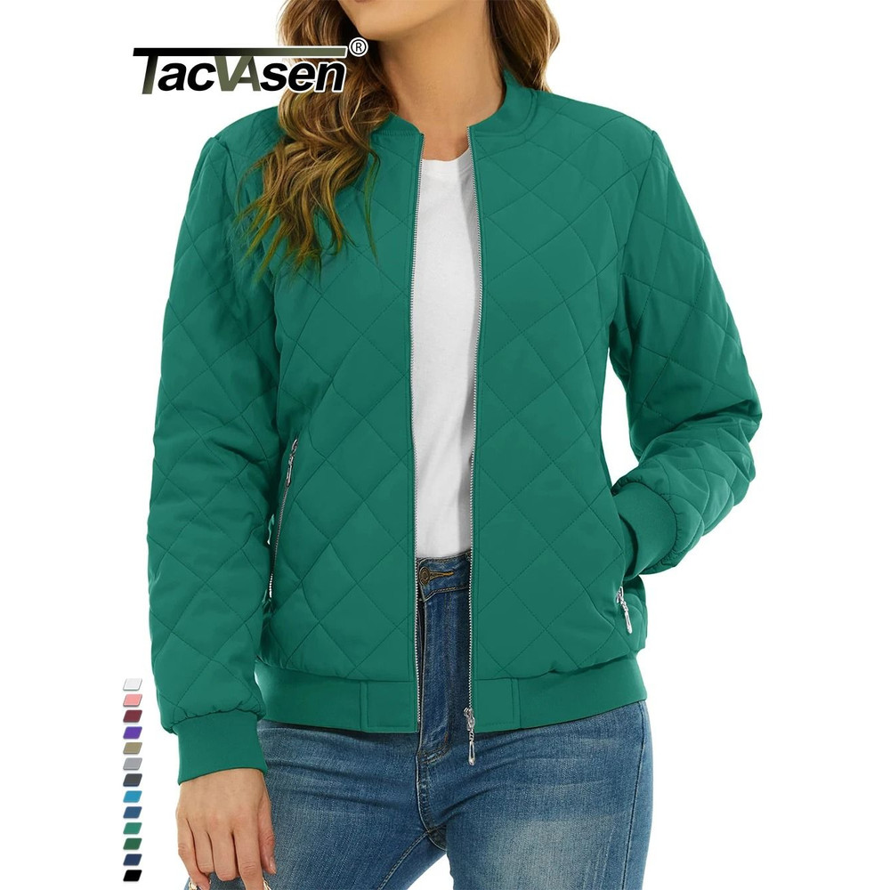 Womens Diamond Quilted Bomber Jacket Full Zip Warm Padded Coat 2